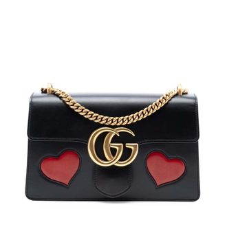 Gucci Pre-owned Gucci Medium GG Marmont Leather Malaga Kid Heart Patch Chain Flap 431777 527066