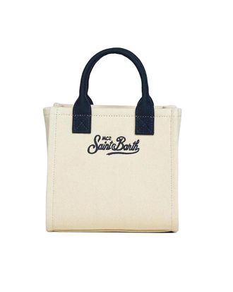 MC2 Saint Barth Womens Shoulder Bag Vanity Midi Canvas White Cow Leather
