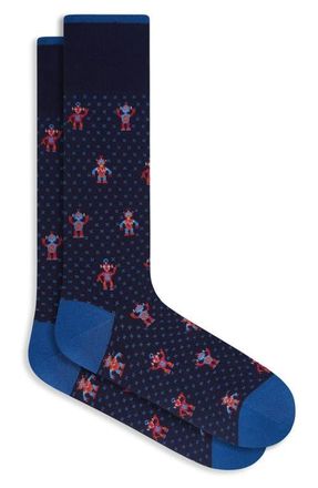Bugatchi Robot Mercerized Cotton Blend Dress Socks in Navy at Nordstrom