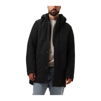 KRAKATAU Jassen, Heren, Zwart, S, Zwarte Parka Jas met Afneembare Capuchon
