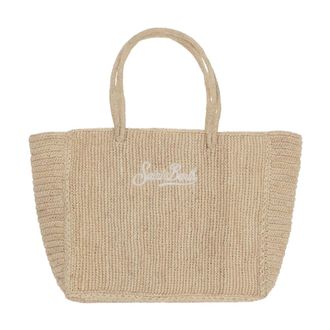 MC2 Saint Barth Rafiya Handbag with Logo - female - MC2 Saint Barth - Shopping Bags - Beige - ONE SIZE - Bags