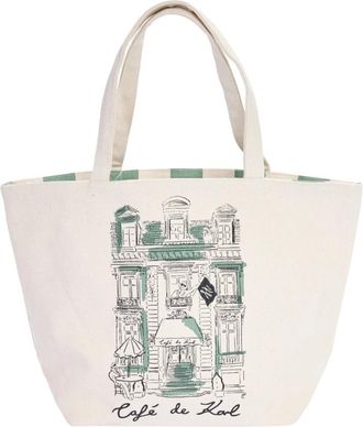Karl Lagerfeld Gestreepte Omkeerbare Canvas Shopper - Dames - Shoppers - Wit - ONE Size - Katoen - Tassen
