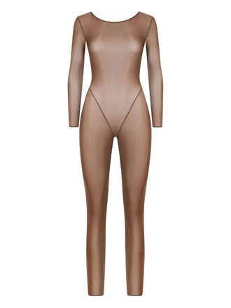 Maison Close French Kiss Light jumpsuit met open rug en lange mouwen - Bruin