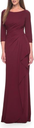 La Femme Chic Long Evening Gown with High Neck and Ruffle Detail in Wine at Nordstrom, Size 20