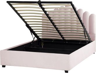 Beliani Cama Con Almacenaje De Terciopelo Rosa Negro 140 X 200 Cm Somier Listones Vincennes