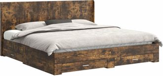 vidaXL Estructura De Cama Con Almacenamiento Y Cabecero Roble Ahumado Vidaxl