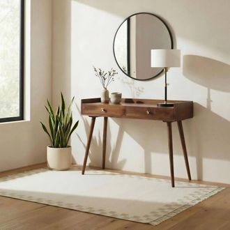 Furniturebox Vinson Rectangle Walnut Wood 2 Drawer Console Table