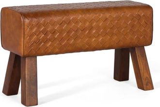 Giner&Colomer Banco tapizado en piel y patas de madera maciza