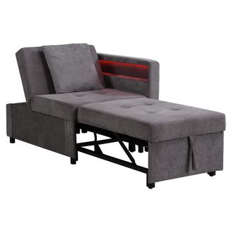 STILVORA Sof&aacute; Cama Convertible 1 Plaza 3 En 1 Con Respaldo Ajustable 5 Posiciones, Led Y Usb Tipo-c, En Lino Gris Oscuro