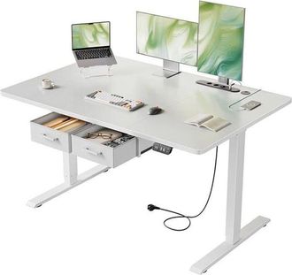 OEM Hlonone Escritorio El&eacute;ctrico De Pie Y Sentado, 120 X 80 Cm Con Toma De Corriente Integrada, 2 Cajones Desmontables, Blanco