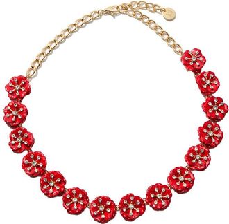 Carolina Herrera CZ Enamel Small Metal Flower Necklace