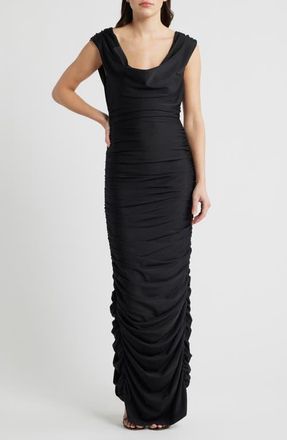 Black Halo Evangeline Ruched Satin Gown at Nordstrom, Size X-Large