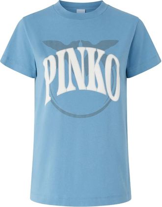Pinko T-shirt con logo e uccellini - Blu