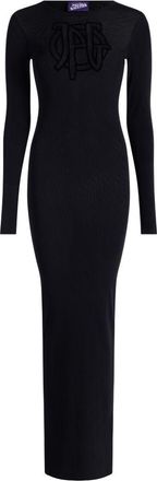 Jean Paul Gaultier Black Textured Logo Fitted Maxi Dress