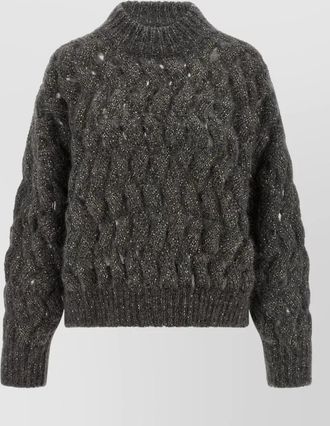 Brunello Cucinelli sequined high-neck cropped mohair-blend jumper
