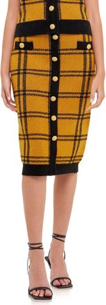 English Factory Plaid Double Knit Midi Pencil Skirt in Yellow/Black at Nordstrom, Size X-Small