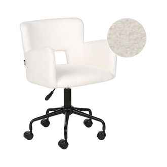 Beliani Silla De Oficina De Boucl&eacute; Blanco Reposabrazos Patas De Metal Sanilac