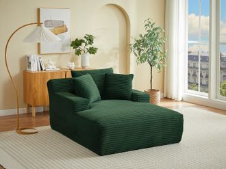 Vente-Unique Chaise longue in velluto a coste larghe verde - DONILIA