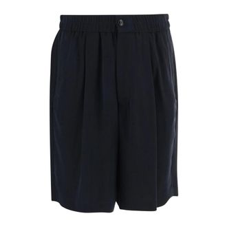 Giorgio Armani Casual Shorts, male, Black, Size: XL ASV Cupro Basketweave Single-Pleat Bermuda Shorts