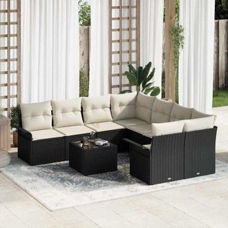 vidaXL Conjunto De Sof&aacute; De Jard&iacute;n 9 Pcs Negro Polirat&aacute;n Vidaxl