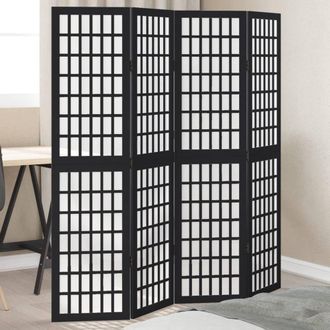 Berkfield Home Room Divider 4 Panels Black Solid Wood Paulownia