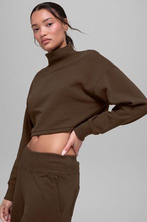 Alo | Cropped Serenity Coverup Sweatshirt in Espresso, Size: Medium