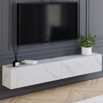 IDMarket Idmarket - Mueble Tv Suspendido Elio 180 Cm Con 2 Puertas De Madera Efecto M&aacute;rmol
