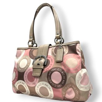 Coach Beige Pink Nylon Leather Tote Bag (Pre-Owned)
