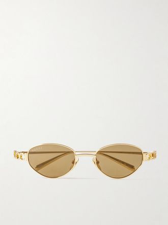 Gucci Occhiali Da Sole In Metallo Dorato Con Montatura Cat-eye Block Bending - Oro