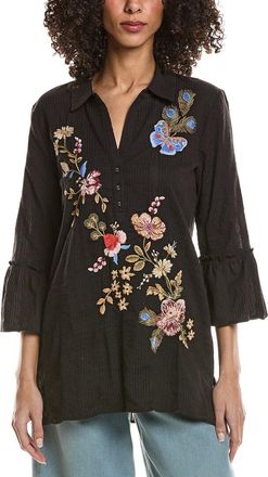 Johnny Was Ruffle Sleeve Henley Silk Tunic