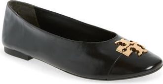 Tory Burch Charlie Cap Toe Ballet Flat in Perfect Black/gold at Nordstrom, Size 10.5
