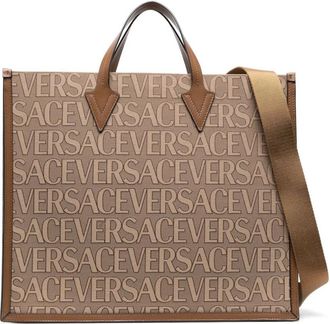 Versace Brown All Over Logo Large Tote Bag