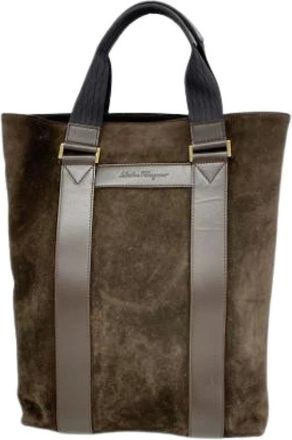 Ferragamo Pre-owned Tote Bags, female, Brown, Size: ONE SIZE Pre-owned Suede Tote Bag