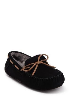 Dearfoams Victor Genuine Shearling Slipper - Wide Width Available in Black at Nordstrom Rack, Size 10