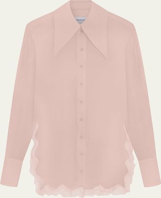 16Arlington Fiorella Lace-Trim Silk Shirt
