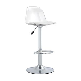 STILVORA Lote De 2 Taburetes De Bar, Altura Ajustable, Asiento Giratorio, Respaldo Transparente, Reposapi&eacute;s, Metal Y Pl&aacute;stico, Blanco Y Plata