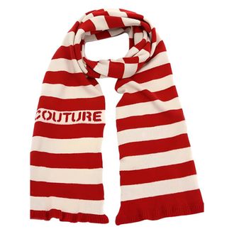 Semicouture Scarves, female, Red, Size: ONE SIZE Wool-Blend Striped Scarf with Intarsia Logo