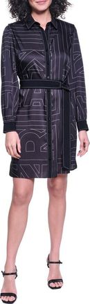 Karl Lagerfeld Printed Silky Crepe Long Sleeve Shirtdress in Black Soft White at Nordstrom, Size 10