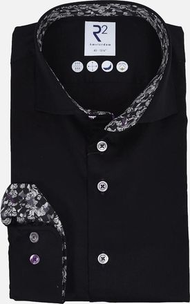 R2 Mens R2 Long Sleeved Cut Away Collar Shirt Black - Size: 46/48