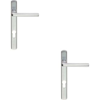 Loops 2x PAIR Straight Lever on Narrow Euro Lock Backplate 220 x 26mm Satin Chrome