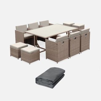 Sweeek Mesa De Jard&iacute;n Encastrable Resina Con 10 Sillones + Cobertor
