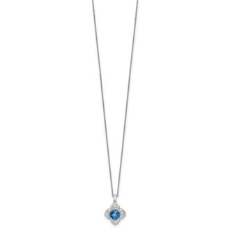 Diamond2Deal Sterling Silver Rhodium-plated with 14k Accent London Blue Topaz Flower Pendant Necklace