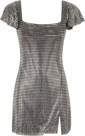 Self Portrait Rhinestone Mesh Mini Jurk - Dames - Feestkleedjes - Grijs - XS - Wol - Kleedjes