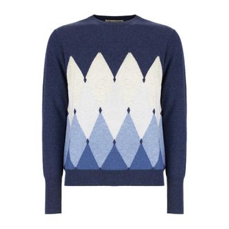 Ballantyne Cashmere Knitwear, male, Blue, Size: XL Argyle-pattern Cashmere Sweater
