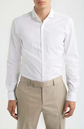 BOSS Hank Slim Fit Solid Cotton Dress Shirt in White at Nordstrom, Size 14.5