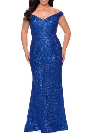La Femme Sequin Off The Shoulder Plus Size Dress in Royal Blue at Nordstrom, Size 22W