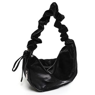 Generic Women Synthetic Leather Pleated Vintage Hobo Handbag with Zipper Daily (Black)