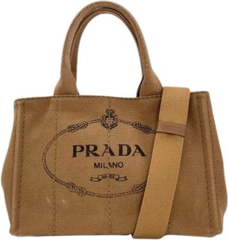 Prada Pre-owned Tote Bags, female, Brown, Size: ONE SIZE Pre-owned Canvas Tote Bag