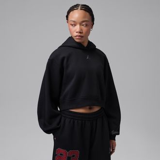 Nike Jordan Womens Jordan Brooklyn Fleece Cropped Pullover Hoodie in Black | IV7421-010