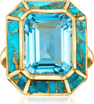 Ross-Simons Swiss Blue Topaz and Turquoise Ring in 18kt Gold Over Sterling